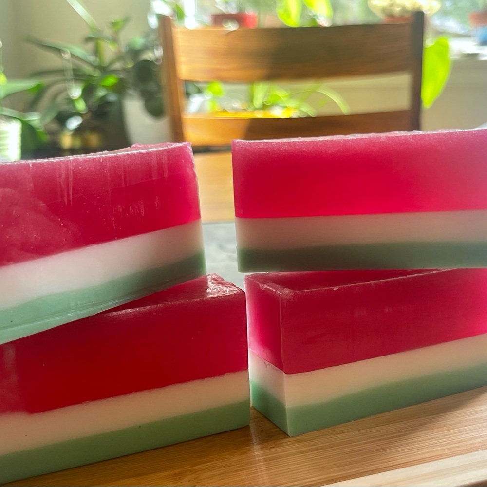 Watermelon soap- home made glycerin and goat milk soap. Mango peach scented.
